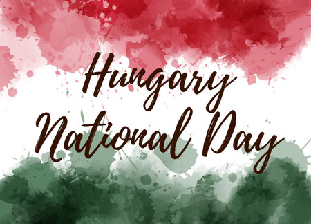 Hungary National Day holiday background. Watercolor background with paint splashes in Hungary flag colors.のイラスト素材