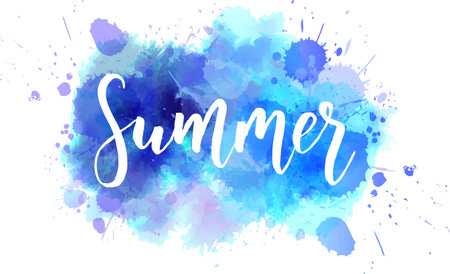 Abstract trendy watercolor background with handwritten modern calligraphy text "Summer"のイラスト素材