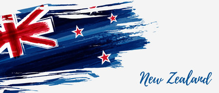 New Zealand abstract painted grunge watercolor flag.  Horizontal banner background.のイラスト素材