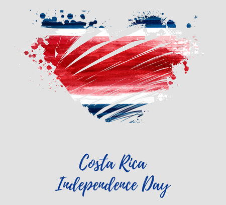 Costa Rica Independence Day. Abstract watercolor paint flag of Costa Rica in grunge heart shape. Template for national holiday background, poster, banner, invitation, etcのイラスト素材