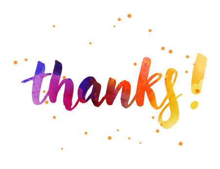 Thanks! abstract watercolor imitation painted hand lettering phrase. Modern calligraphy inspirational quote with dots decoration.のイラスト素材