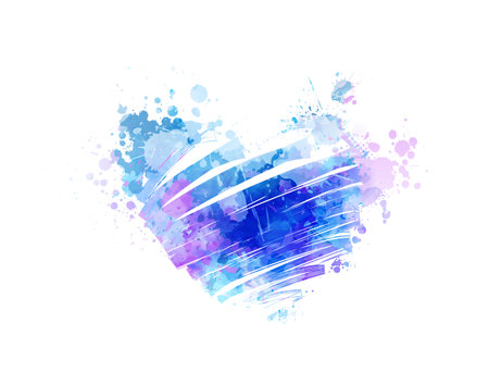 Grunge watercolor painted heart. Blue and purple colored.のイラスト素材