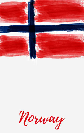 Holiday background with grunge watercolor imitation flag of Norway. Template for poster, banner, flyer, invitation, etc.のイラスト素材