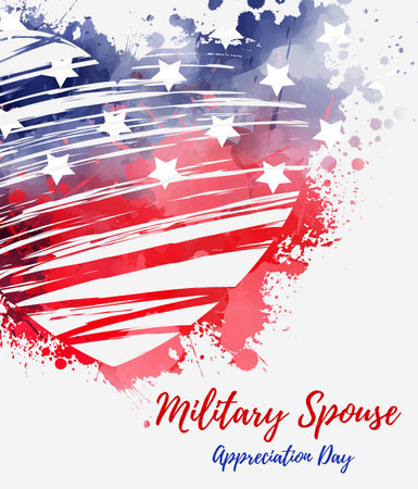 Military spouse appreciation day - holiday in United States of America. Abstract grunge watercolor flag in grunge heart shape. Template for holiday banner, invitation, flyer, etc.のイラスト素材