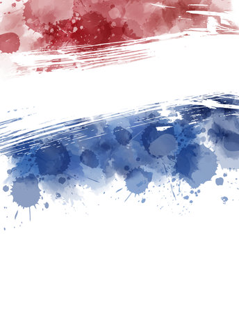 Watercolor background with paint splashes in Netherlands flag colors. Template background for Netherlands national holidays.のイラスト素材