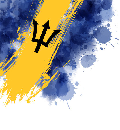Abstract grunge watercolor splashes flag of Barbados. Template for national holiday banner, poster, invitation, etc.のイラスト素材