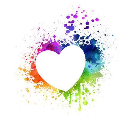 Grunge watercolor painted heart. Rainbow colors, multicolored. Love symbol.のイラスト素材