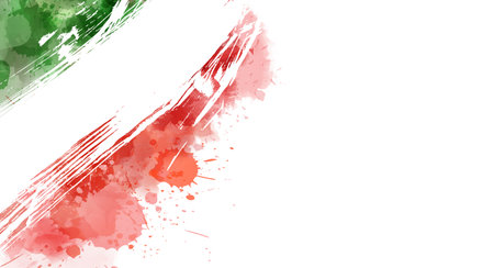 Abstract watercolor paint splashes in Italy flag colors. Grunge conceptual horizontal banner with abstract dots decoration.のイラスト素材
