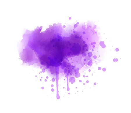 Purple colored splash watercolor paint blot - template for your designs. Grunge painted imitation splash background.のイラスト素材