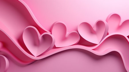 Abstract paper cut hearts. Valentine's day concept background. Pink colored.の素材