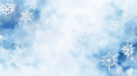 Watercolor painted abstract background with snowflakes. Winter concept.の素材