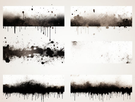 Set of grunge black banners, lines. Template for your modern designs. Brushed grungy painted lines.の素材