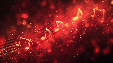 Glowing music sheets notes on beautiful lights bokeh background.の素材