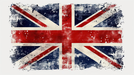 Abstract flag of the United Kingdom. Grunge painted flag with watercolor splashed and brushed lines. Template for your designs.の素材