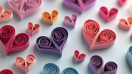 Valentine's day holiday abstract hearts made from quilling. Romantic holiday greeting card concept.の素材