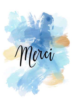 Merci - Thank you in French language. Modern calligraphy lettering text on beautiful painted backgroundの素材