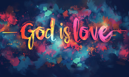 God is love - lettering calligraphy on abstract clouds background. Religious concept.の素材