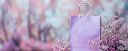 Shopping paper bag with spring flowers. Template for your promotional design.の素材