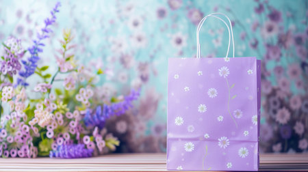 Shopping paper bag with spring flowers. Template for your promotional design.の素材