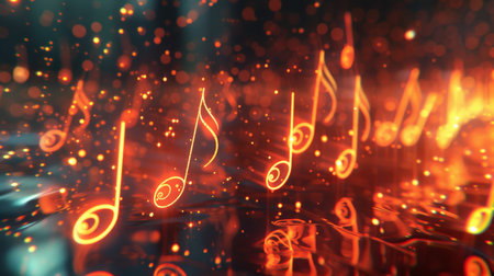 Glowing music sheets notes on beautiful lights bokeh background.の素材