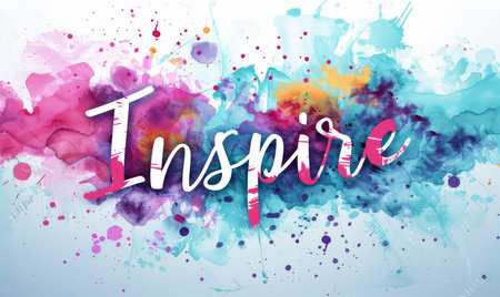 Inspire - handwritten modern calligraphy lettering text on background with watercolor paint splashes. Inspirational backgroundの素材