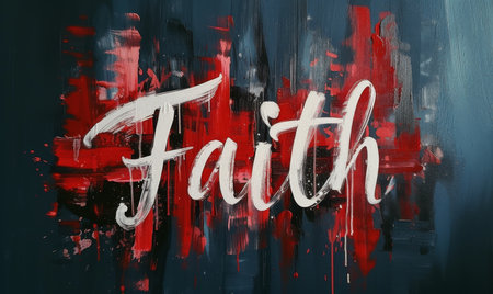 Faith - modern calligraphy lettering text on grunge splash background.の素材