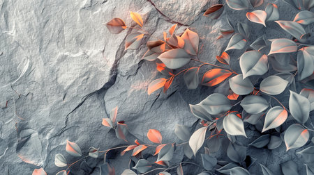 Abstract leaves on stone background, gray and orange coloredの素材