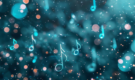 Glowing music sheets notes on beautiful lights bokeh background.の素材