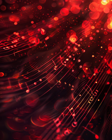 Glowing music sheets notes on beautiful lights bokeh background.の素材