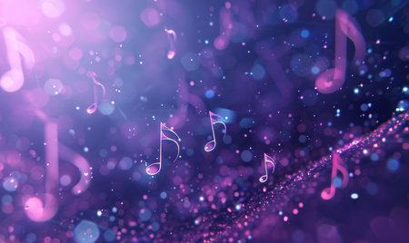 Glowing music sheets notes on beautiful lights bokeh background.の素材