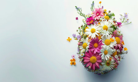 Abstract Easter egg made from painted flowers, holiday concept background.の素材