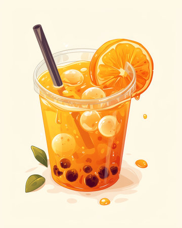 Bubble tea, watercolor styled painted illustration.の素材