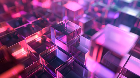 Abstract geometric background with futuristic technology cubes. Glowing cubes, blockchain concept.の素材