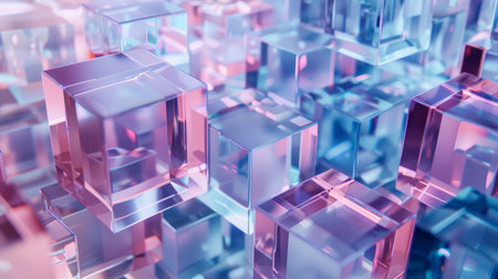 Abstract geometric background with futuristic technology cubes. Glowing cubes, blockchain concept.の素材