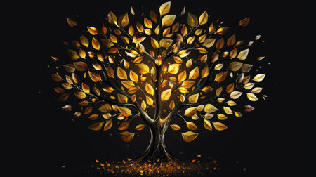 Abstract tree with golden leaves, modern designの素材