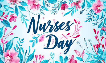 National Nurses day holiday background. Modern calligraphy lettering and floralsの素材