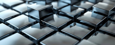 Abstract geometric background with futuristic technology cubes. Metal cubes on dark background, blockchain concept.の素材