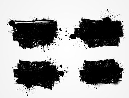 Set of black grunge banners for your design. Modern grungy design with vintage texture and paint splashes and splatter.のイラスト素材