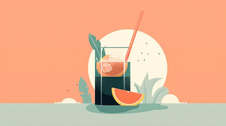 Cocktail with grapefruit and ice. Vector illustration in flat styleの素材
