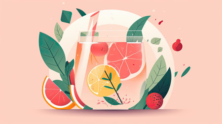 Lemonade with fruits and leaves. Vector illustration in flat styleの素材