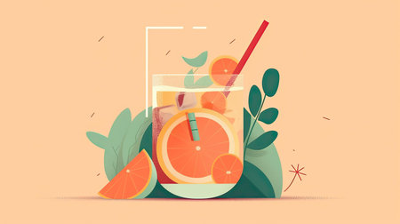 Cocktail with grapefruit and mint leaves. Vector illustration.の素材