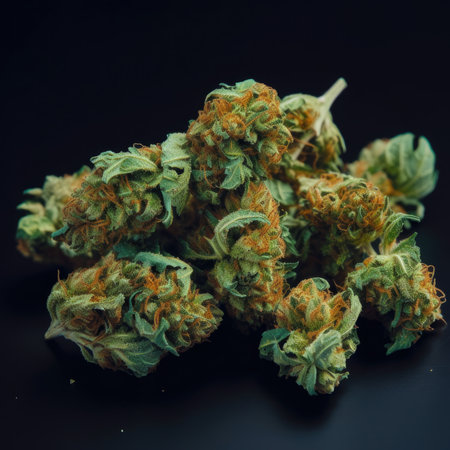 Cannabis buds on a black background. Close-up.の素材