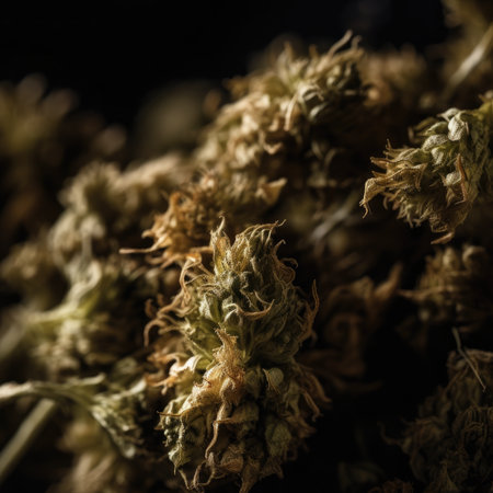 Cannabis buds on a black background. Close-up.の素材