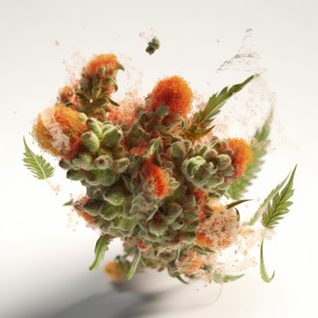 Artificial flowers in water on a white background. Studio photography.の素材