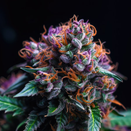 Cannabis buds with trichomes. Macro shot of cannabis flower.の素材