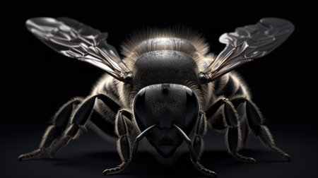 3D Illustration of a Bee on a Black Background with Copy Spaceの素材
