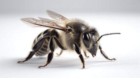 bee isolated on the white background. close-up of a beeの素材