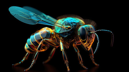 3d rendering of a bee isolated on black background with clipping pathの素材