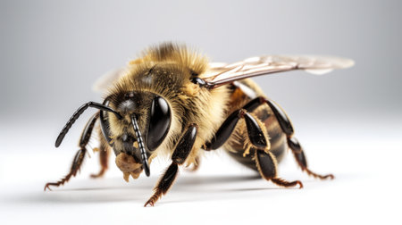 Macro of a bee isolated on a white background with clipping pathの素材