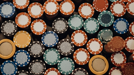 Poker chips background. Top view of casino chips. 3d renderingの素材
